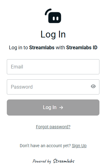 Screenshot of Streamlabs ID login form